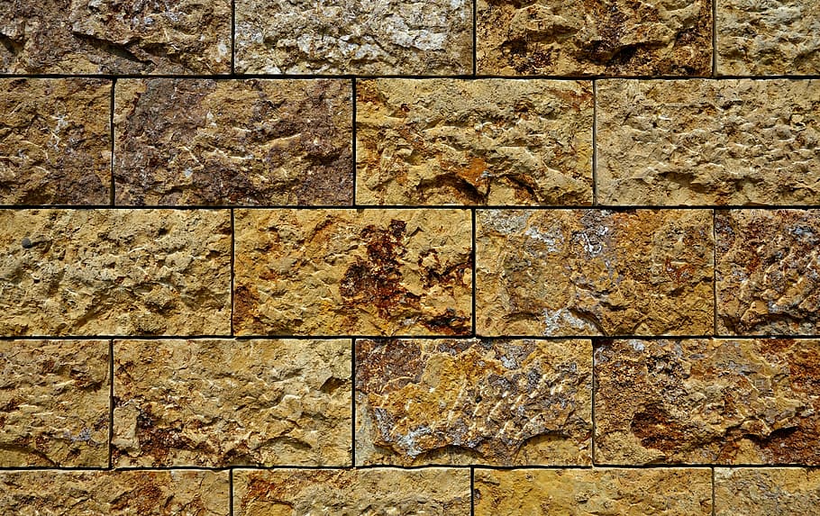 brown and beige concrete brick wall, stones, stone wall, pattern
