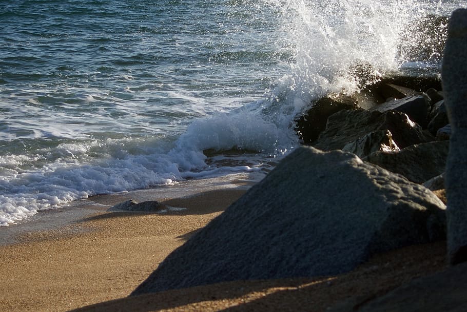 Ocean, Waves, Rocks, Sea, Water, Water, Blue, white, beach HD wallpaper