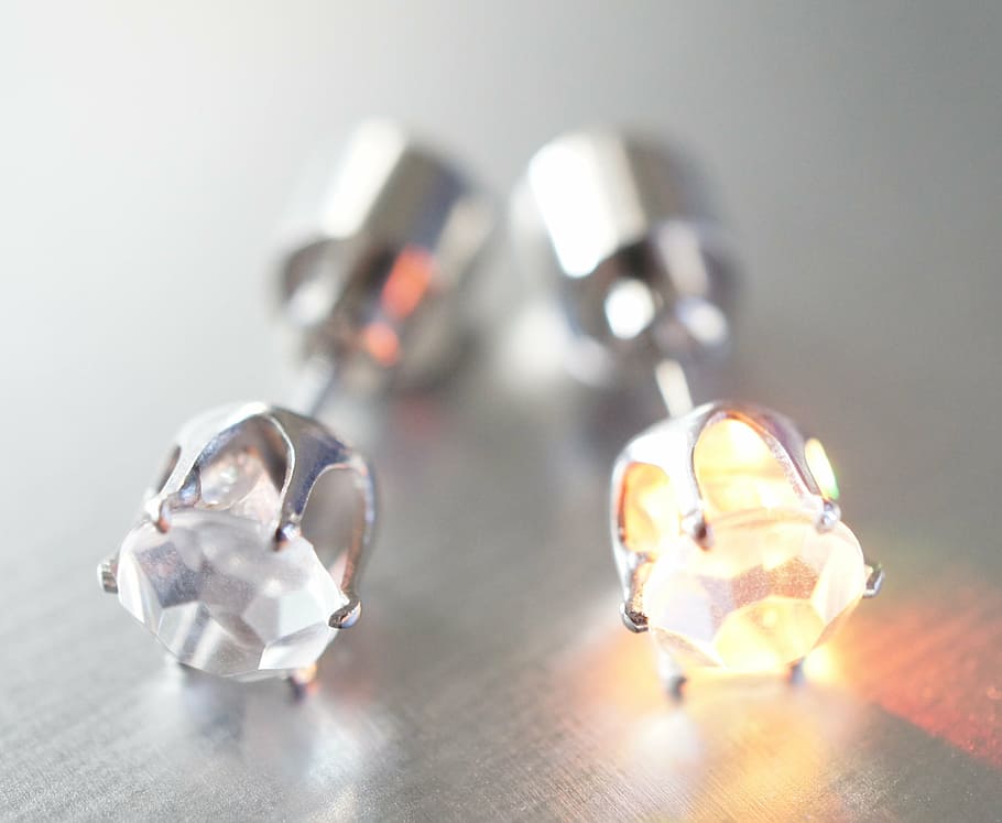 two clear and yellow gemstones, led, light, earrings, jewelry, HD wallpaper