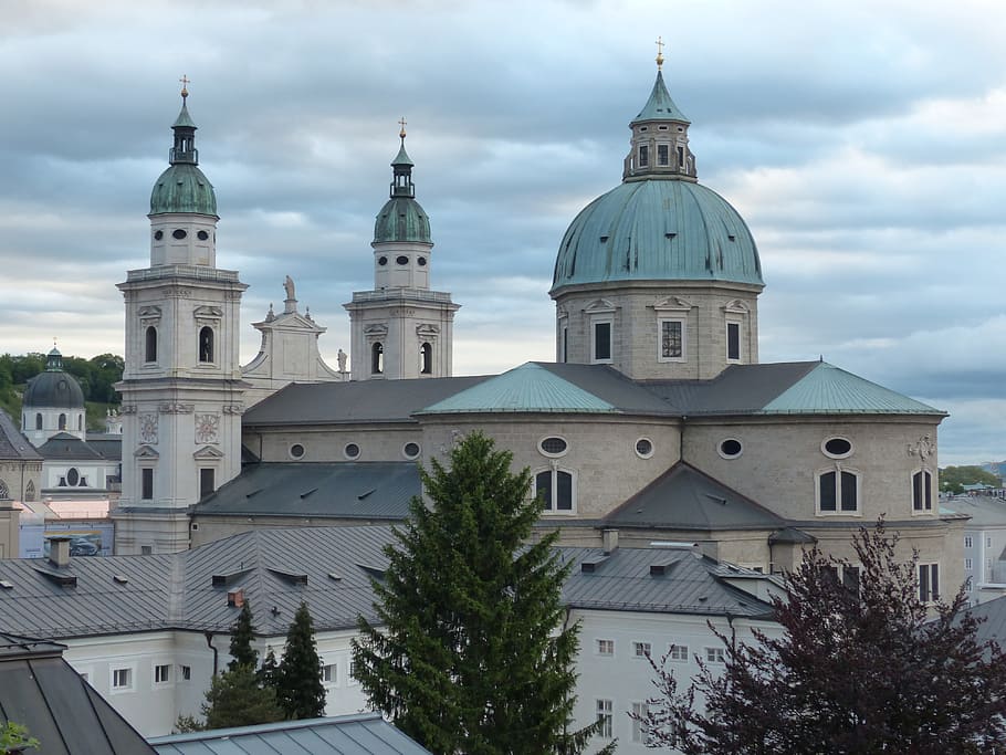 salzburg cathedral, dom, roman catholic, church, dome, archdiocese of salzburg, HD wallpaper