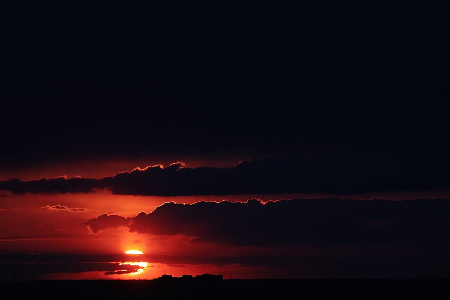 sun, sunset, dark, clouds, orange, nature, sky, beauty in nature HD wallpaper