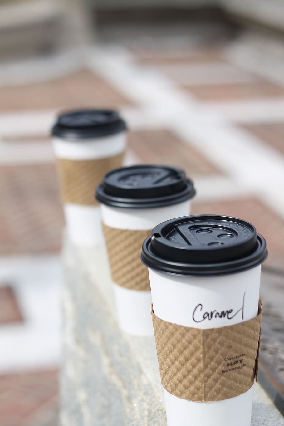 coffee, three, coffee cups, java, outside, drink, beverage HD wallpaper
