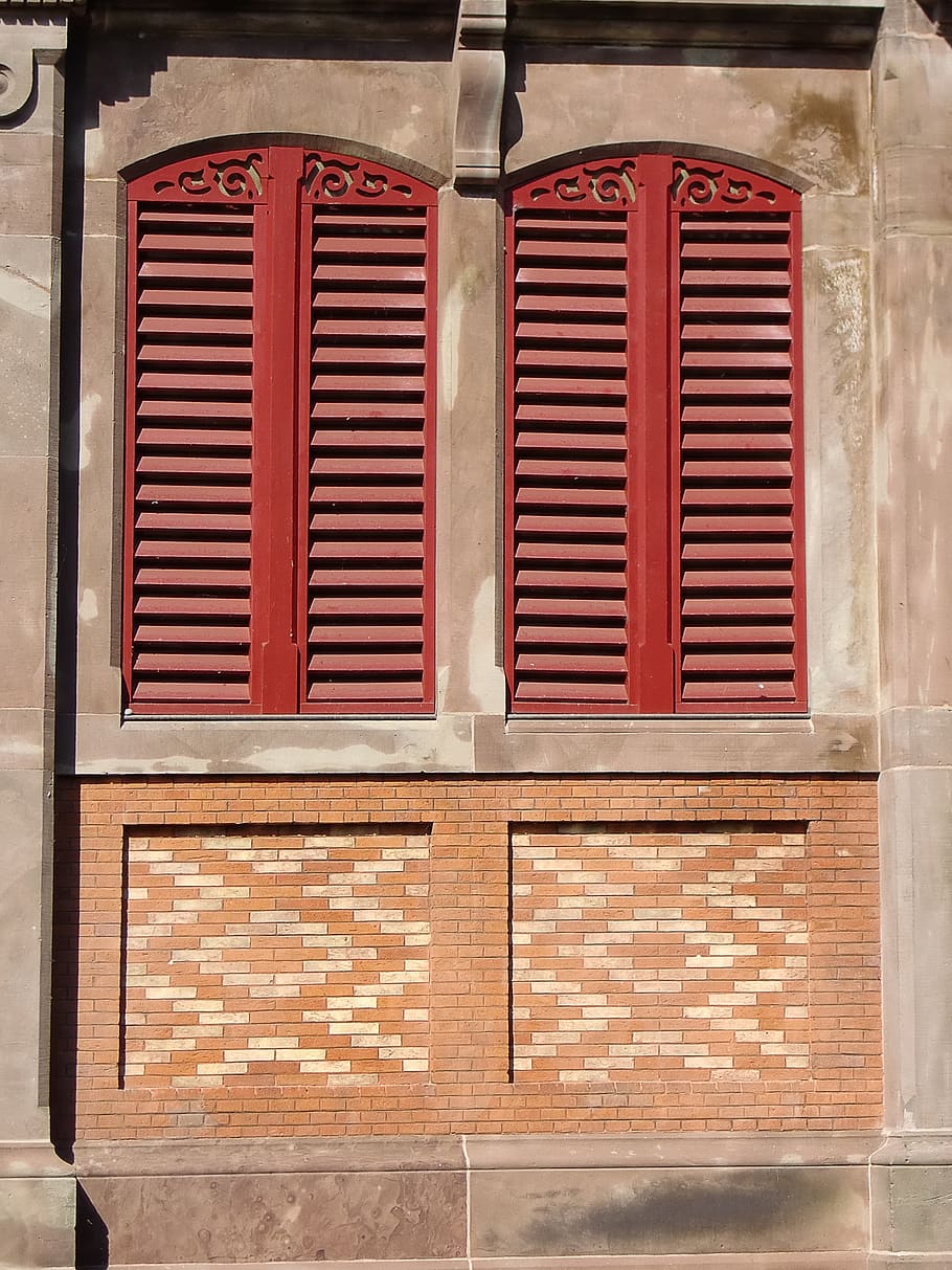 window, shutters, facade, closed, wooden shutters, red, structure HD wallpaper