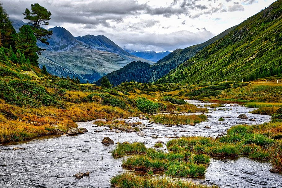 landscape photography of river near mountain, altoadige, tirol, HD wallpaper