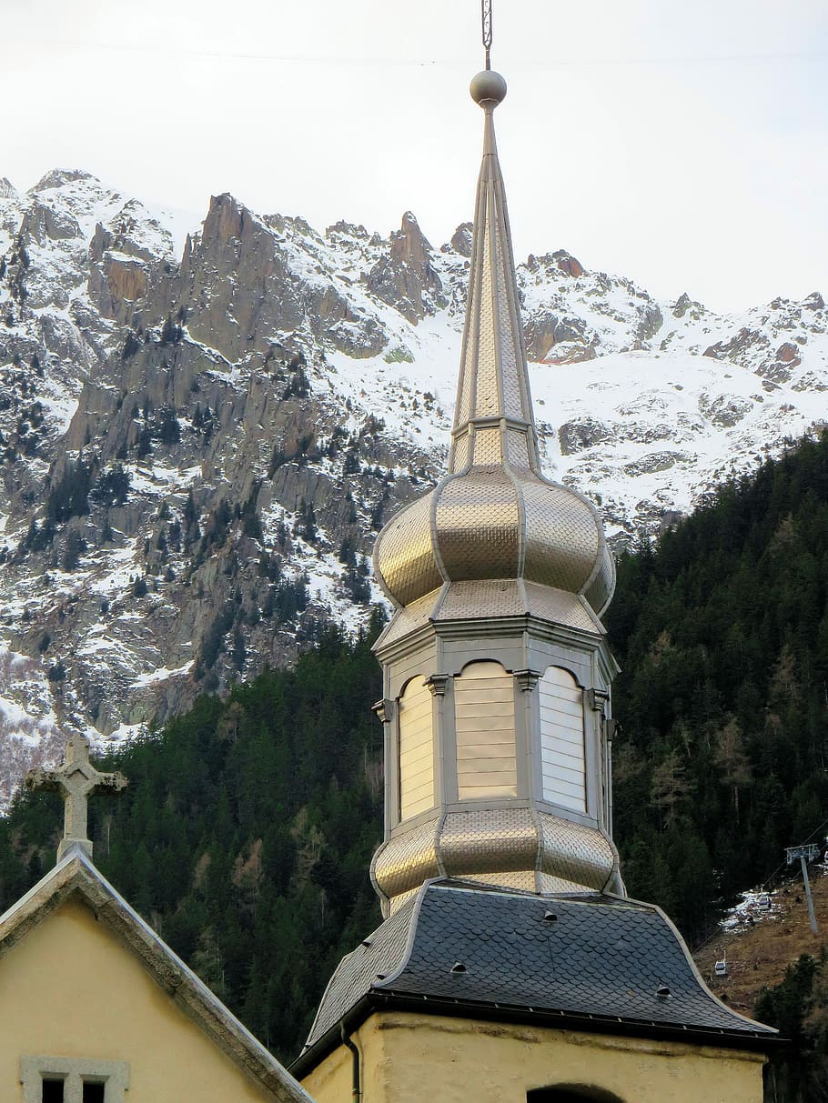 France, Haute-Savoie, Chamonix, Church, roofing, bulb, mountain, HD wallpaper