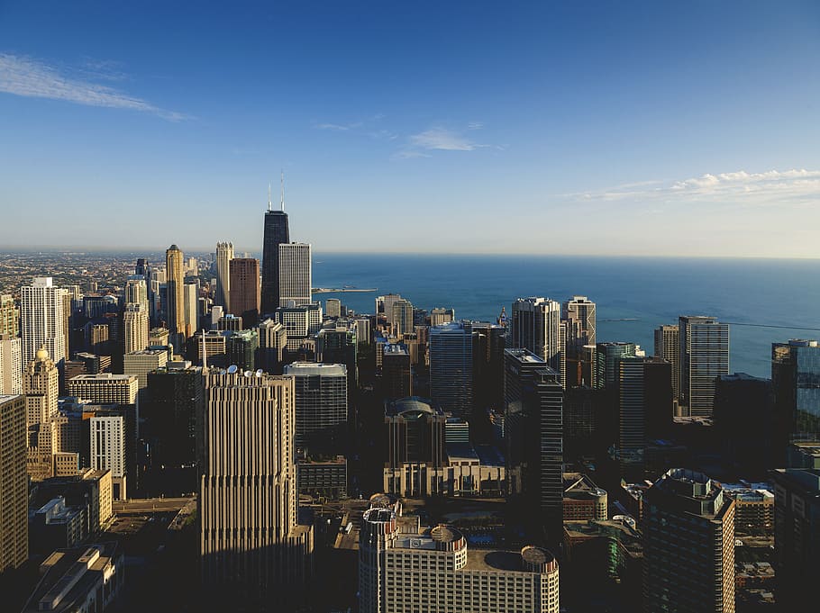 bird's-eye view of high-rise buildings, chicago, city, john hancock