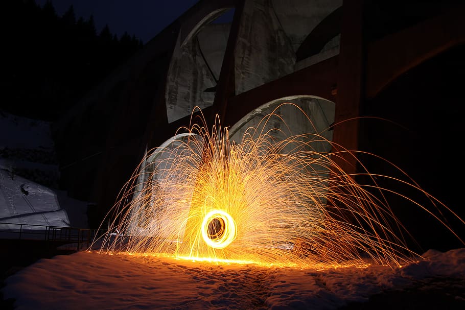 fire, radio, light effect, motion, wire wool, spinning, blurred motion HD wallpaper