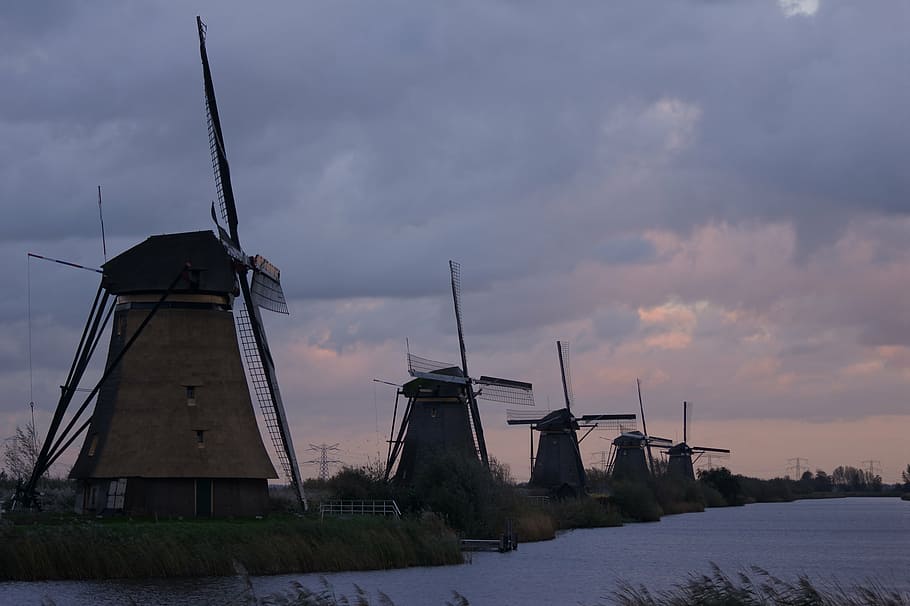 windmill, sky, wing, building, windräder, wind power, dutch windmill HD wallpaper