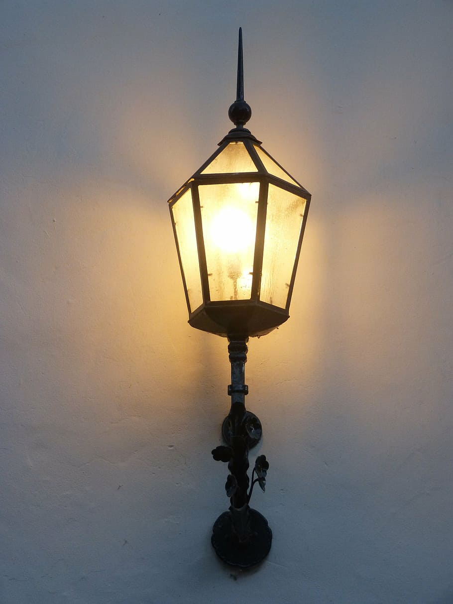 lamppost, lit, illumination, lantern, dusk, lighting equipment HD wallpaper