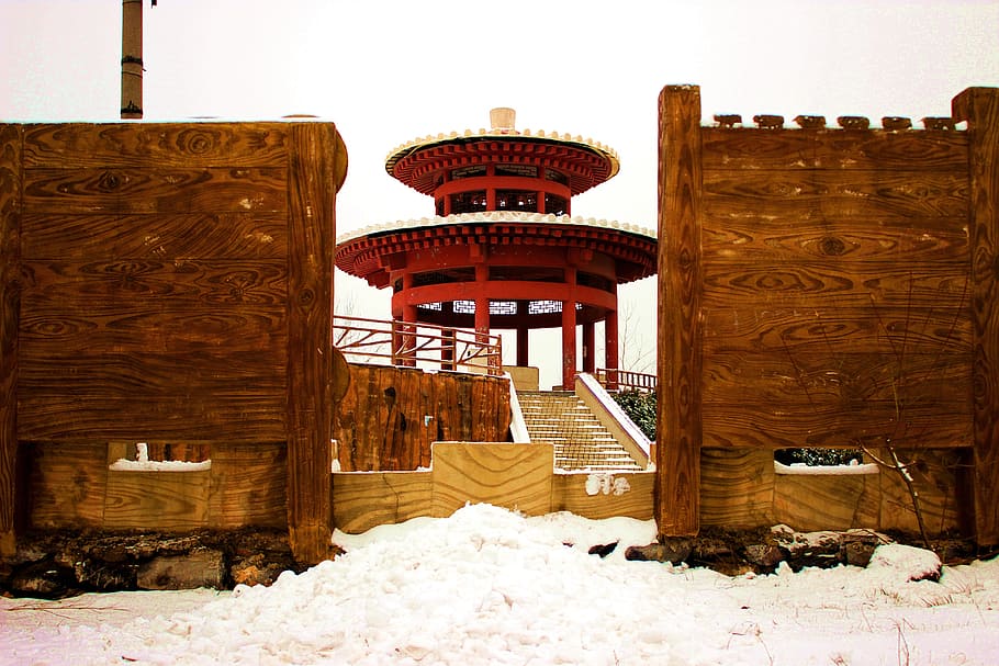 pavilion, snow, building, cold temperature, winter, built structure HD wallpaper
