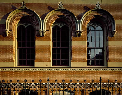 windows, architecture, detail, design, brick, exterior, building HD wallpaper