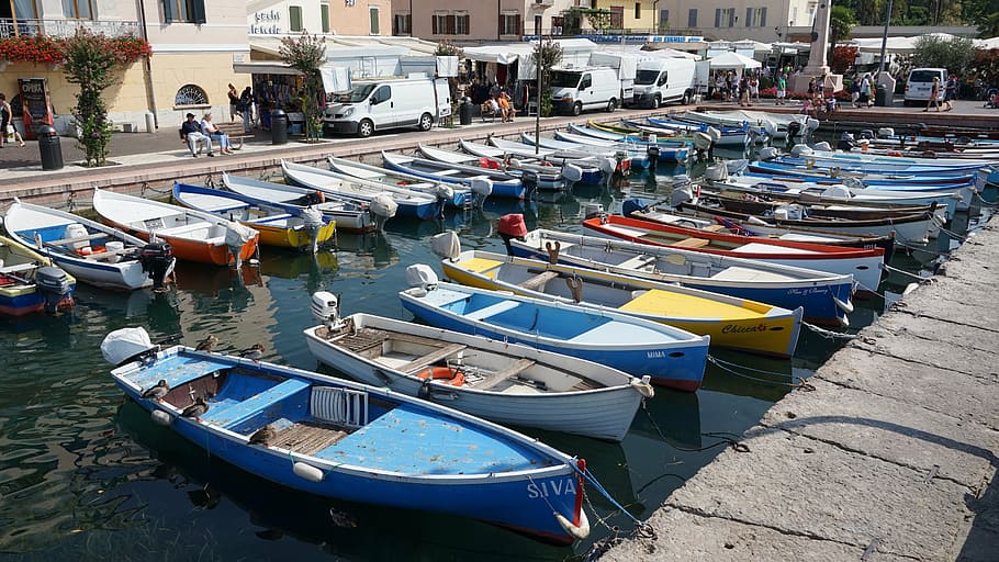 bardolino, port, fishing boats, garda, italy, water, anchor, HD wallpaper