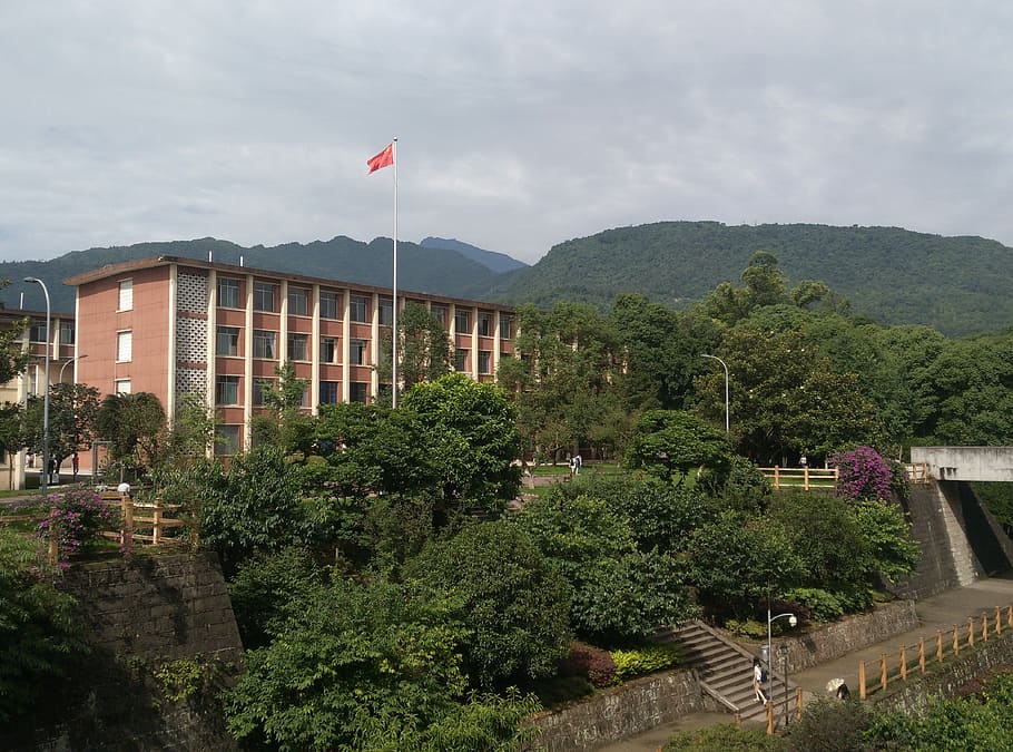 Mountain, University, Scenery, flag, patriotism, no people HD wallpaper