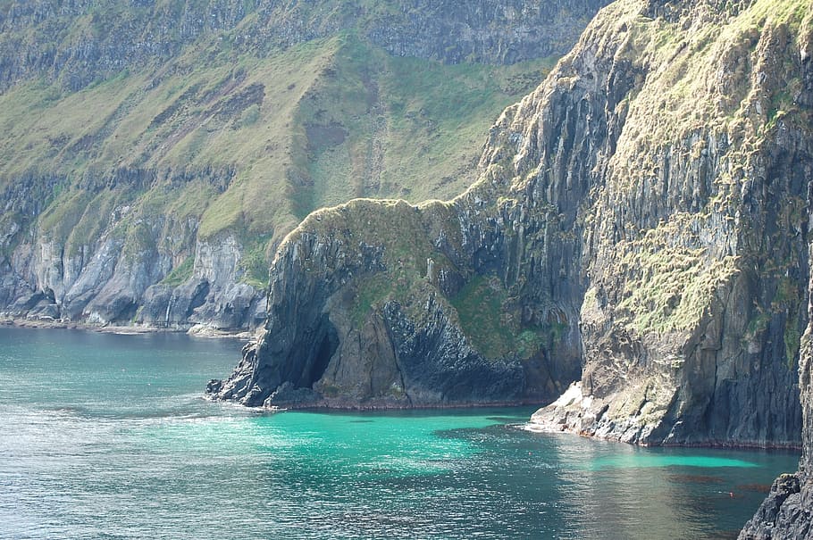 mountain near water during daytime, antrim coast, northern ireland, HD wallpaper