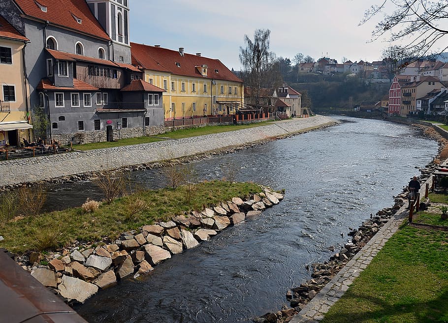 river, czech, krumlov, view, architecture, building exterior HD wallpaper