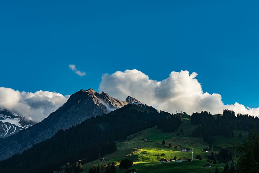 clouds, hill, landscape, mountain, outdoors, scenic, nature HD wallpaper