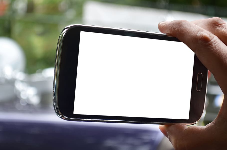 person holding black Samsung Galaxy smartphone, mockup, screen HD wallpaper