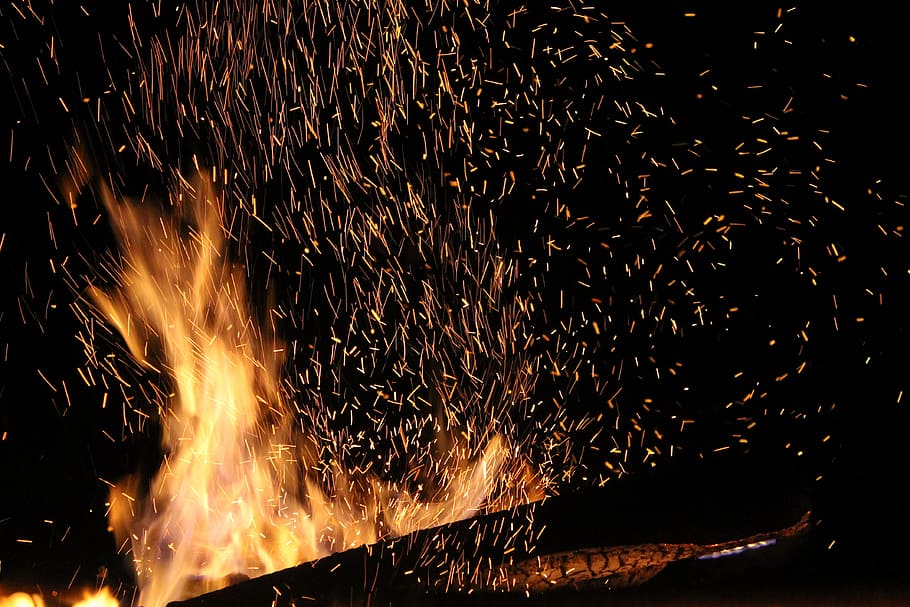Fire, Campfire, Flames, At Night, red, burning, long shutter speed, HD wallpaper