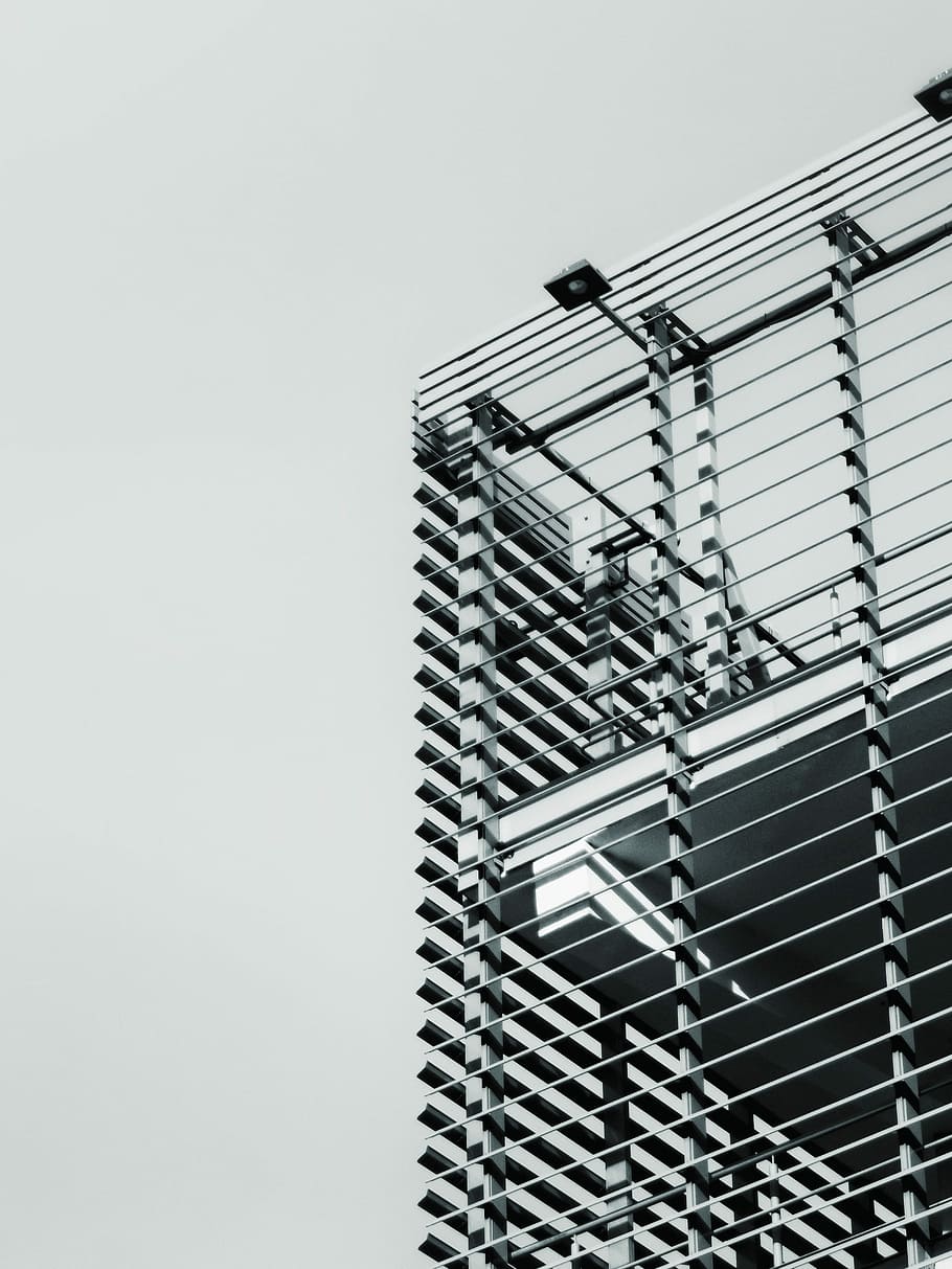 white and black steel frame, gray concrete building, architecture HD wallpaper