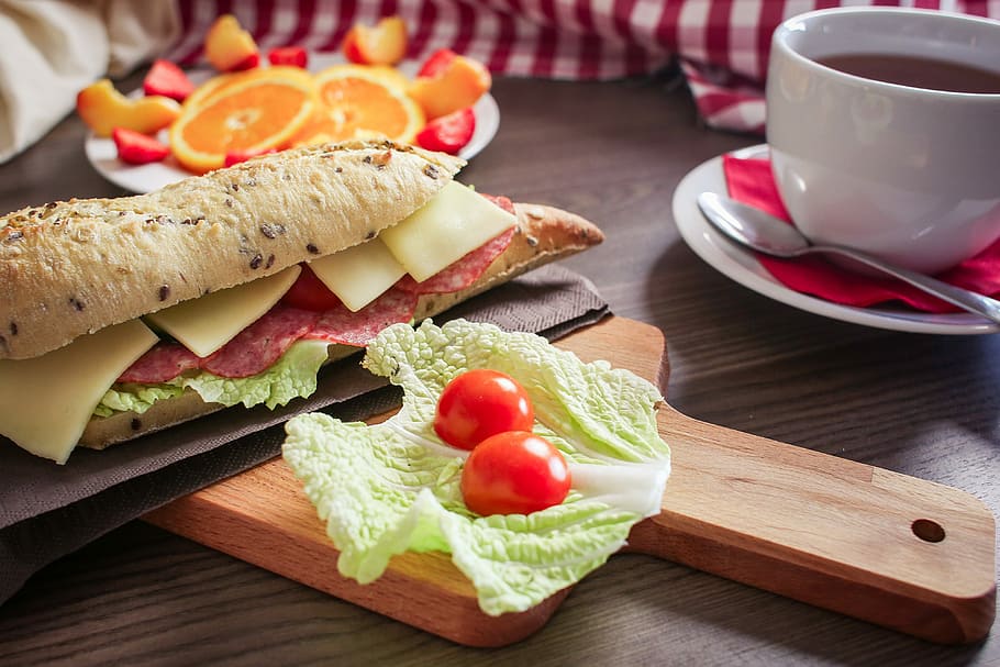 Fresh Baguette Breakfast, food, fruit, healthy, hungry, morning, HD wallpaper