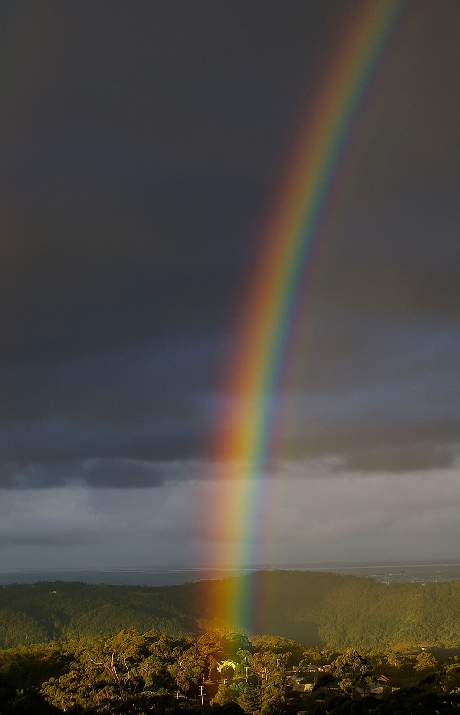 HD wallpaper: Rainbow under the gray cloudy sky during daytime, dark ...