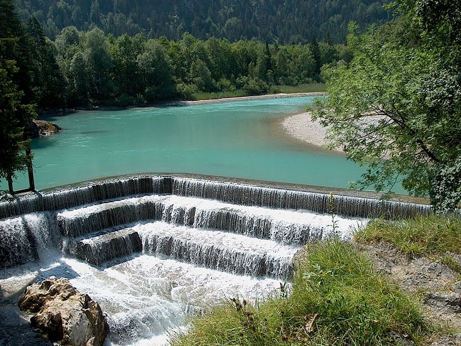 Lech, Nature, Rivers, lechfall, landscape, waterfall, dam, outdoors, HD wallpaper