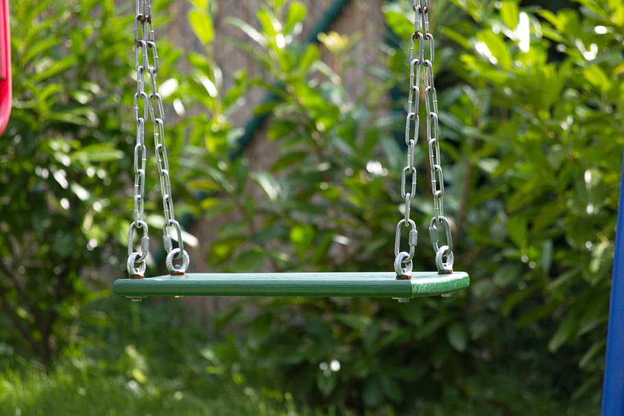 swing, hedge, meadow, nature, garden, artwork, trees, park HD wallpaper