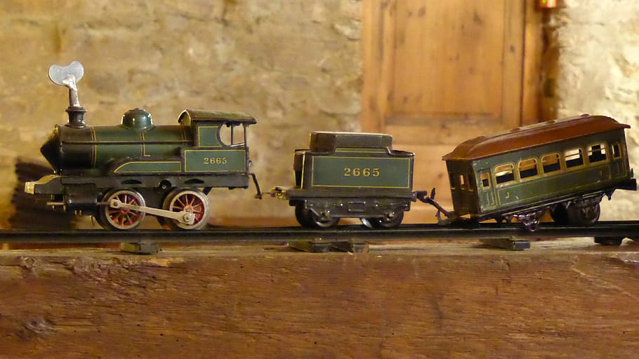 photography of grain steam locomotive train toys, railway, antique