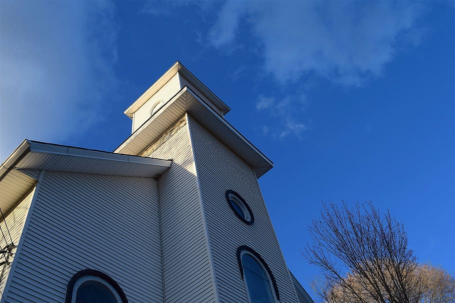 church, sunset, light, sky, blue, architecture, building, town HD wallpaper