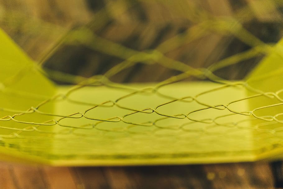 Close-ups of yellow wire netting, closeup, mesh, enclosure, cage