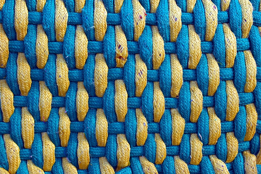 blue rug, jute, pattern, fibre, fabric, mat, backgrounds, full frame HD wallpaper