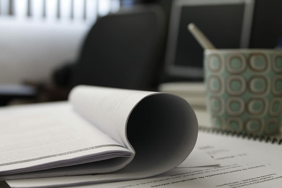 white book beside green and white ceramic mug, work, study HD wallpaper