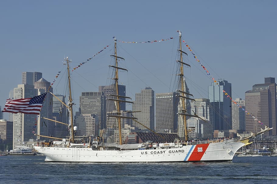 ship, cutter, three masted, barque, sailing, boston, massachusetts, HD wallpaper