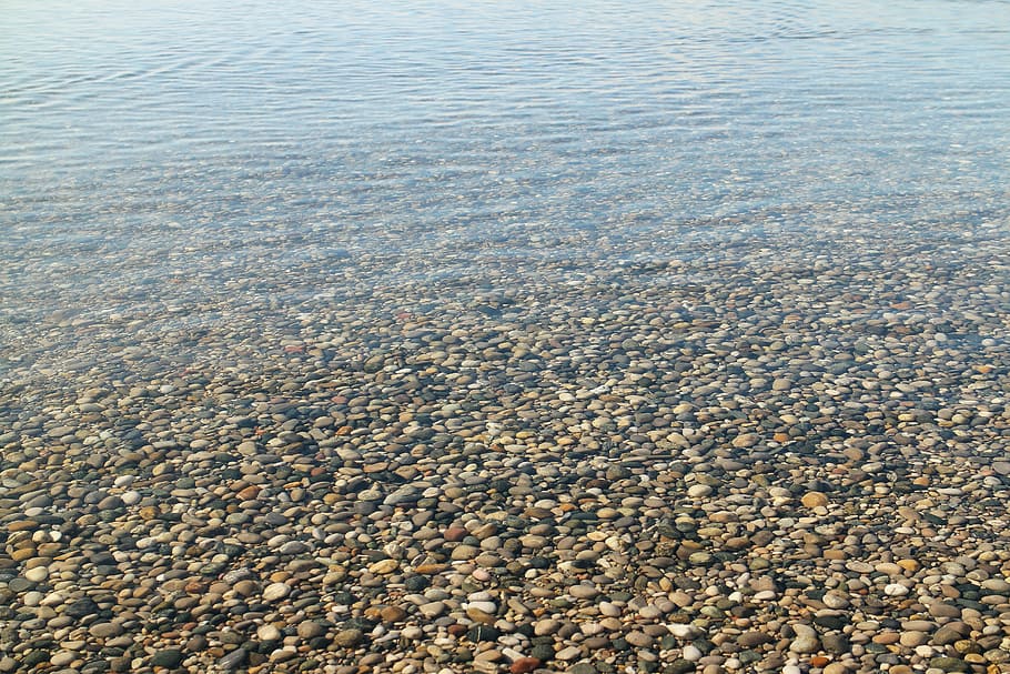 pebbles, water, beach, rest, stones, stone - object, rock, solid HD wallpaper
