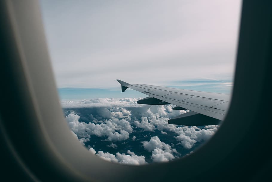 photo of plane wing and clouds, airplane, window, flight, travel HD wallpaper