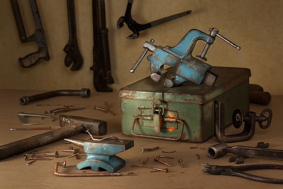 anvil, vice, tools, vintage, still life, metal, steel, work HD wallpaper