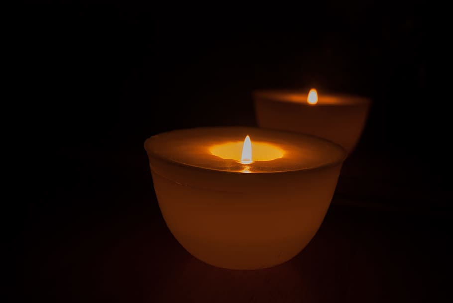 candle, glimmer of a candle, flame, wax, reflection, darkness, HD wallpaper