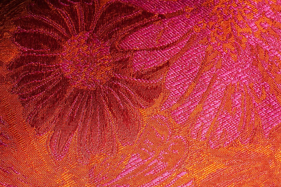 close-up photo of red and pink floral cloth, tissue, jacquardmusterung, HD wallpaper
