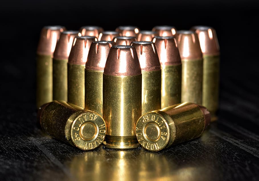 copper-colored bullet lot, bullets, ammo, ammunition, brass, cartridges, HD wallpaper
