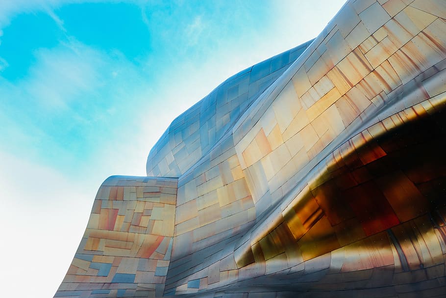 brown and blue building, museum, art, architecture, design HD wallpaper