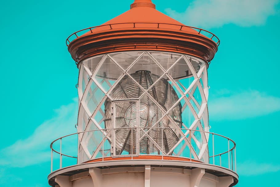 white and orange lighthouse, orange and white lighthouse, structure HD wallpaper