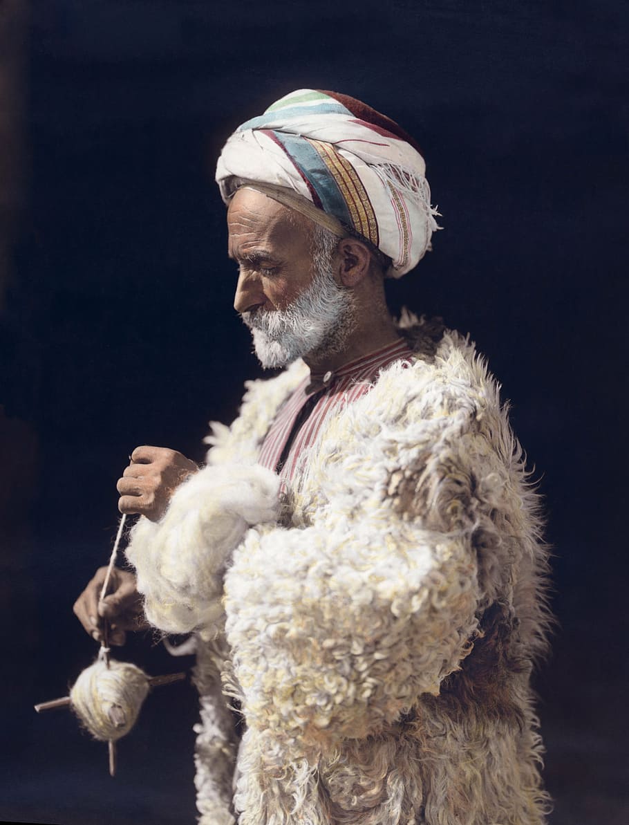 man wearing white fur coat painting, wool, spin, hand labor HD wallpaper