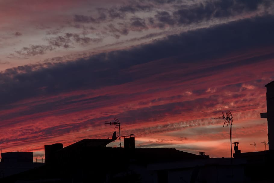 clouds, red, sunset, landscape, orange, horizon, red sky, cloud - sky HD wallpaper