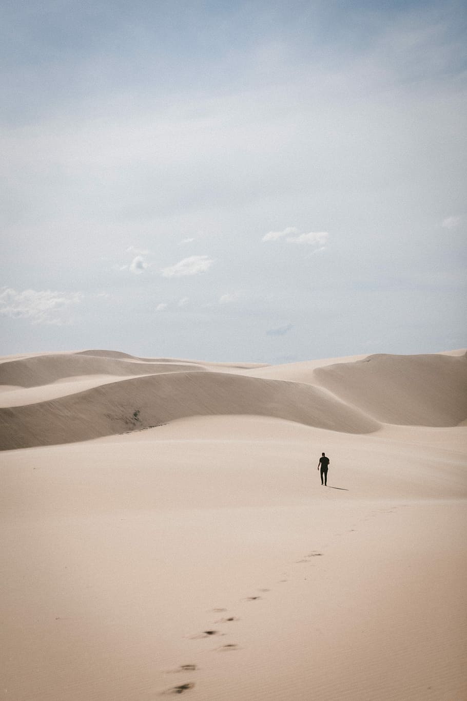 person waling on desert, man walks on desert during daytime, dune, HD wallpaper