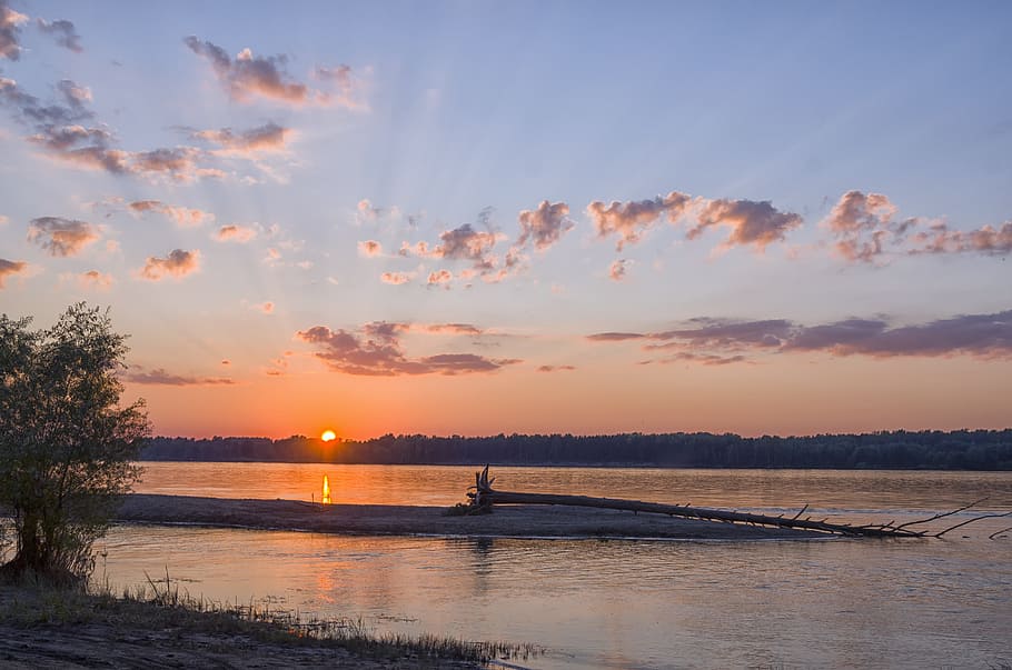 River, Sunset, Landscape, Nature, Sky, clouds, water, by the river HD wallpaper