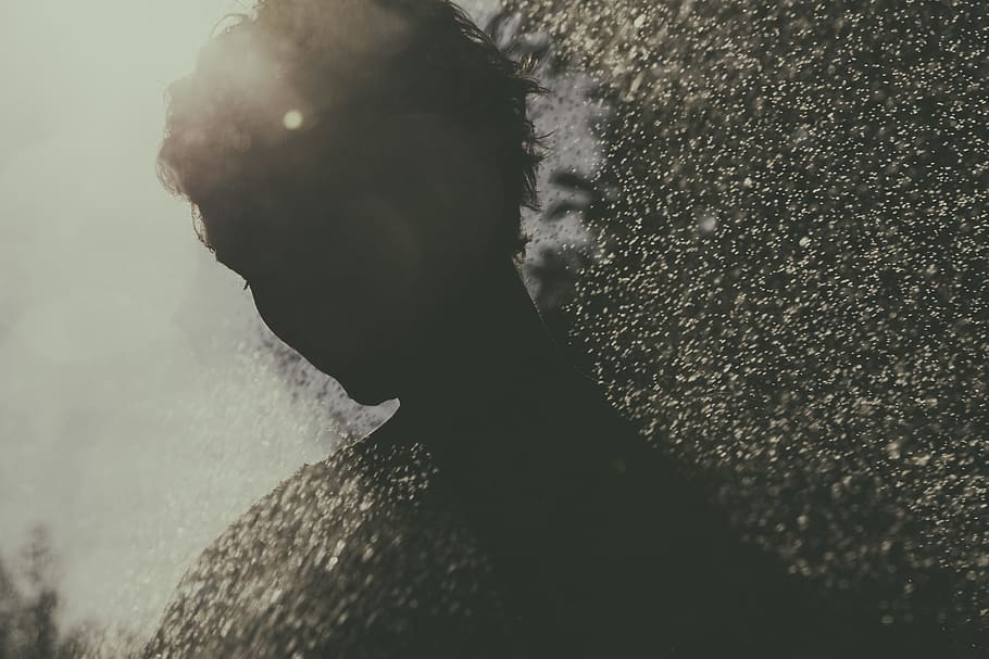 silhouette of person, silhouette photo of person on sprinkled water HD wallpaper