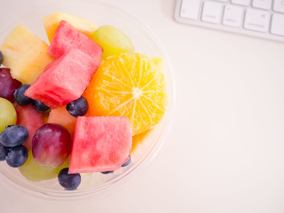 fruit salad, fruits, watermelon, pineapple, grapes, orange HD wallpaper