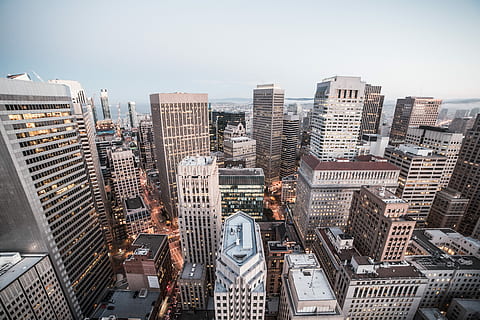 Big City Skyscrapers and Buildings in The Evening, architecture HD wallpaper