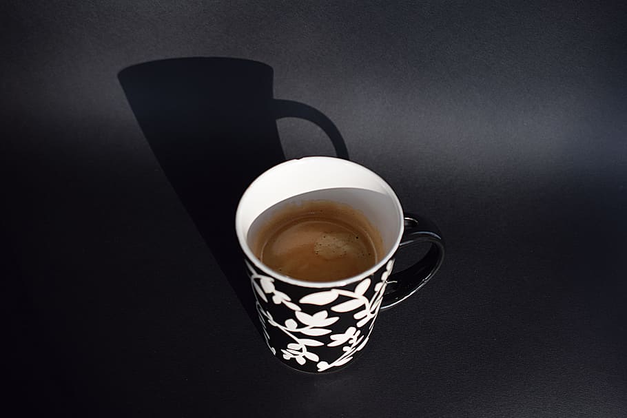 coffee, cup, morning, shadow, black, white, drink, refreshment HD wallpaper