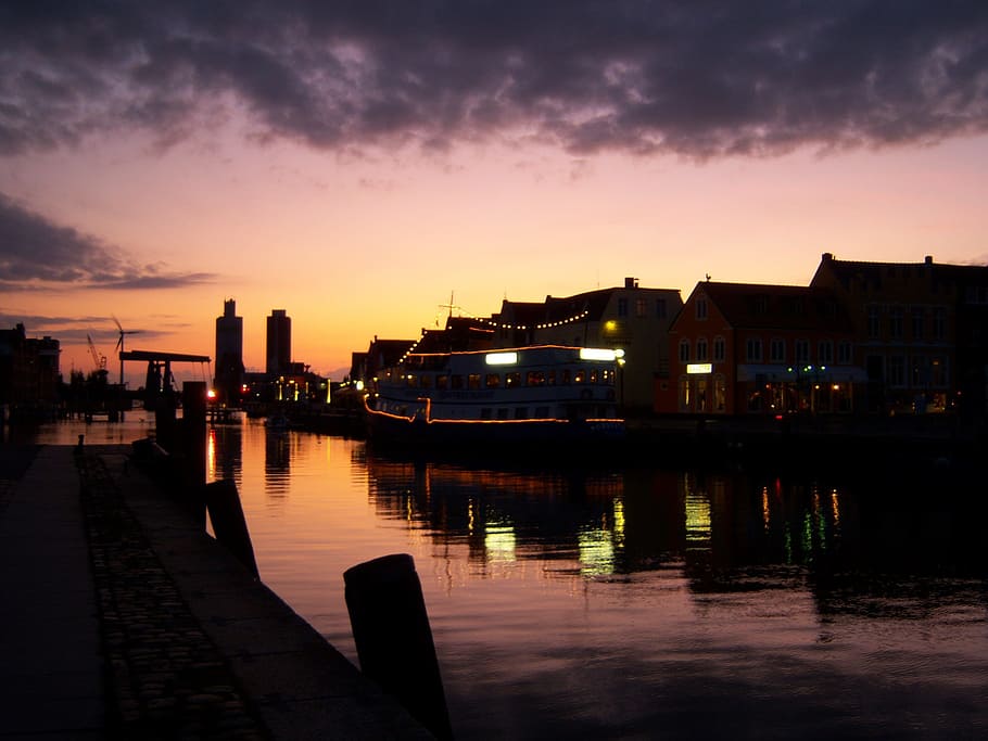 Port, Darkness, Night, abendstimmung, mystical, mood, night photograph HD wallpaper